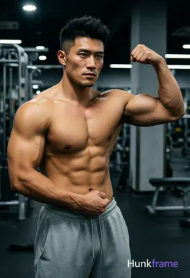 Photograph of exactly 1 adult man. Man 1: Asian, light tan, square jawline with defined cheekbones a