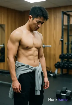 Photograph of exactly 1 adult man. Man 1: Asian, light tan, oval with defined jawline, short dark ha