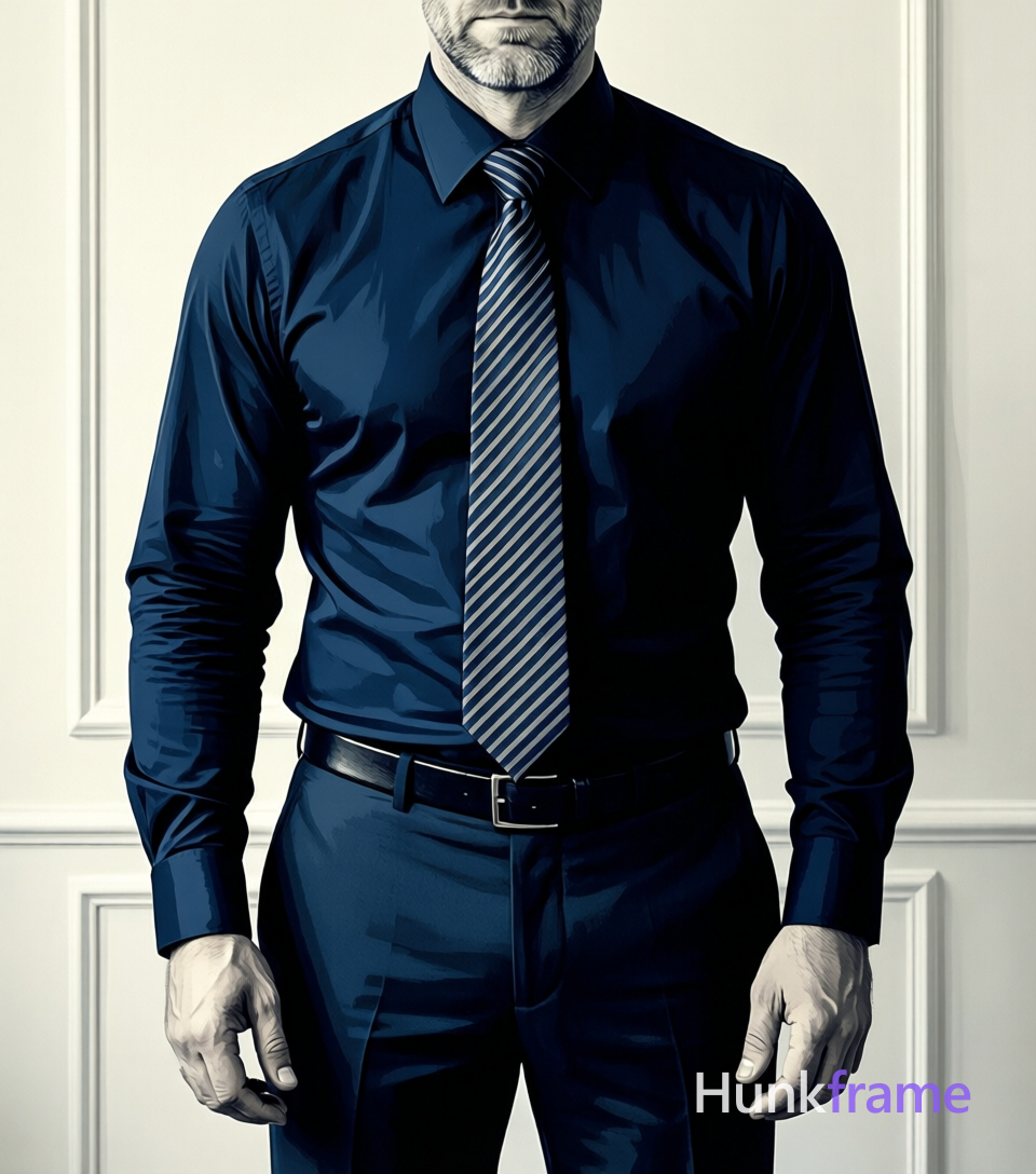 Vertical wall art portrait of a masculine man standing facing forward with hands