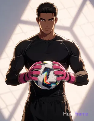 Polished anime 2.5D rendering of an adult man with medium-dark skin and short dark hair styled back,