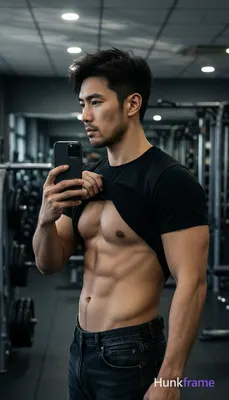 Photograph of exactly 1 adult man. Man 1: Asian, light-medium, oval with defined jawline, short dark
