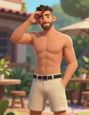 Adult male character rendered in polished 2.5D next-gen game art style with light-to-medium tan skin