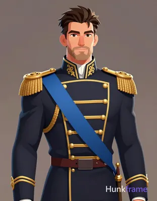 Caucasian adult man with fair warm skin and short dark brown hair, sideburns ext