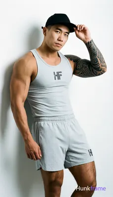 Asian man with short black straight hair and high forehead, clean-shaven face, neutral direct gaze s