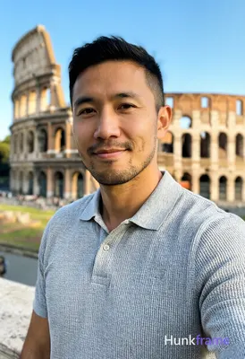Asian man with light-medium skin and short dark hair featuring a textured top, faded sides, clean ne