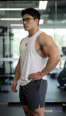 Heavily muscular adult man with substantial muscle mass, wide shoulders, thick neck, large chest and