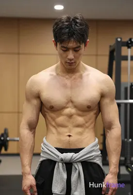 Photograph of exactly 1 adult man. Man 1: Asian, light tan, oval with defined jawline, short dark ha