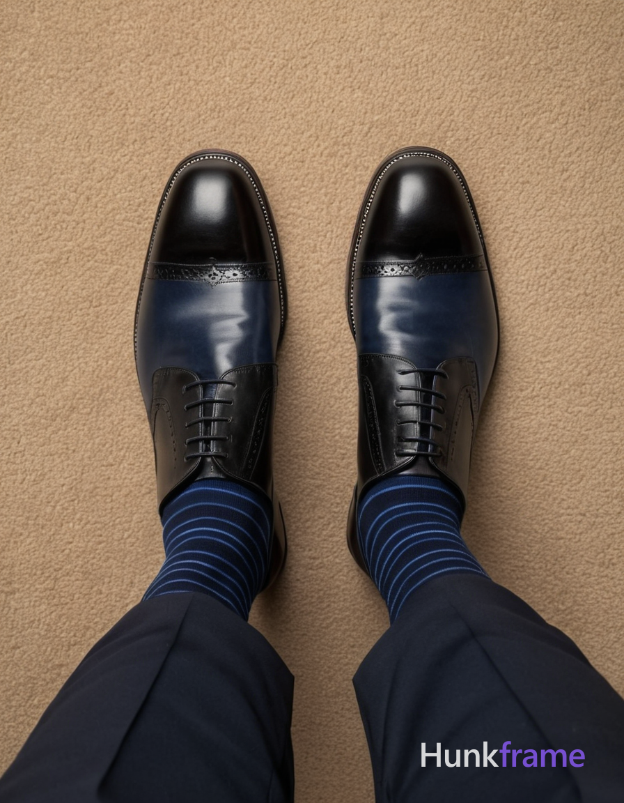 High-angle athletic photography close-up of a muscular adult man's lower legs an