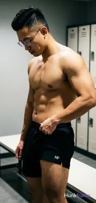 Asian adult man with short dark black high fade hair, clean-shaven face wearing 