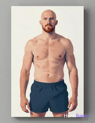 A bold flat-color wall art graphic of a Caucasian man with fair freckled skin, b
