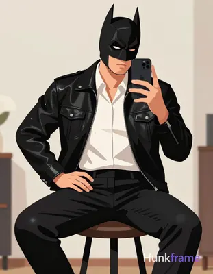 Bold flat-color wall art graphic design of an adult man with thick thighs and broad shoulders seated