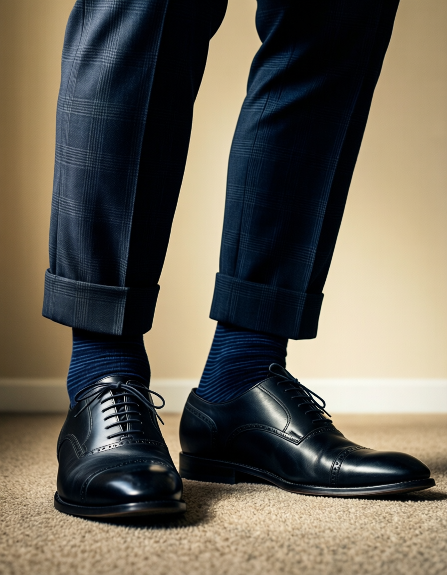 High-angle athletic photography close-up of a muscular adult man's lower legs an