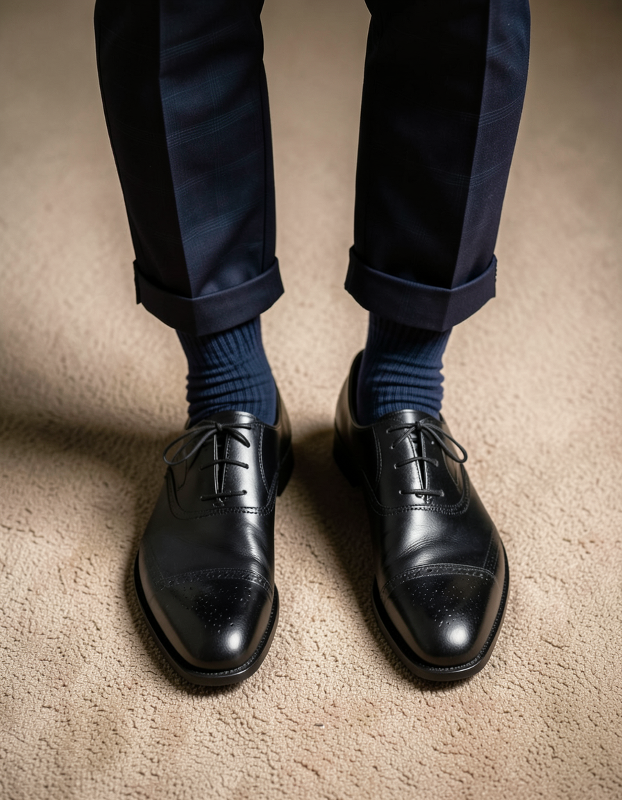 High-angle athletic photography close-up of a muscular adult man's lower legs an