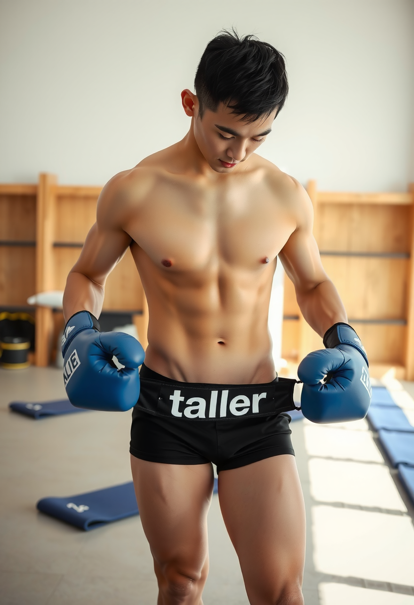 Photoreal photograph of an Asian man with a compact athletic build standing with