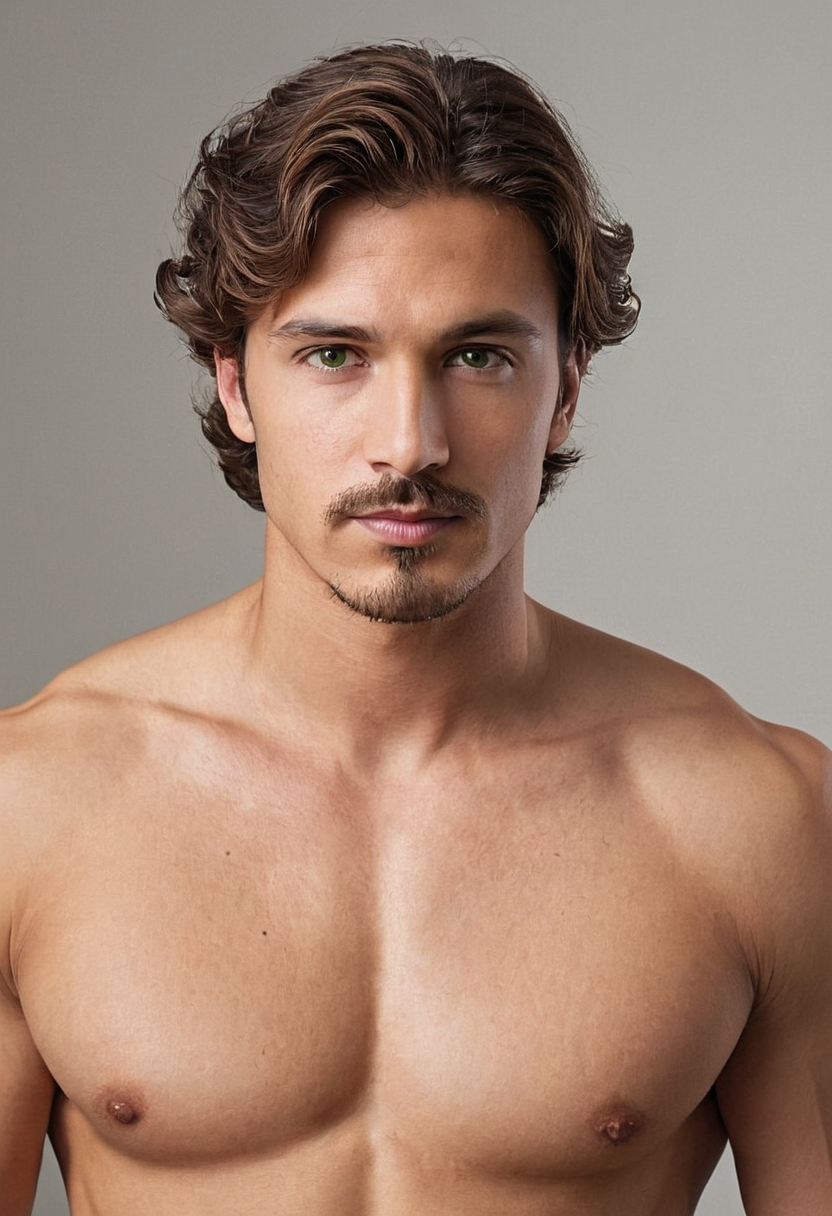 digital painting of a handsome male with long wavy brown hair and side-swept ban