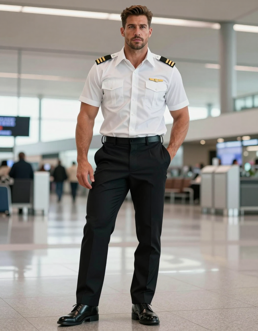 A photorealistic photograph of a handsome masculine man with an authoritative pr