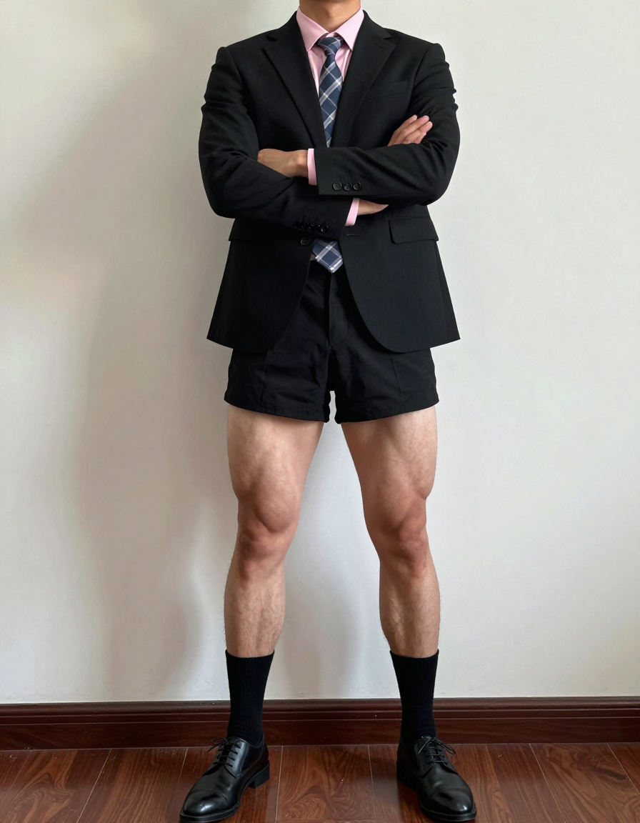 A photorealistic photograph of a handsome man standing with arms crossed over hi