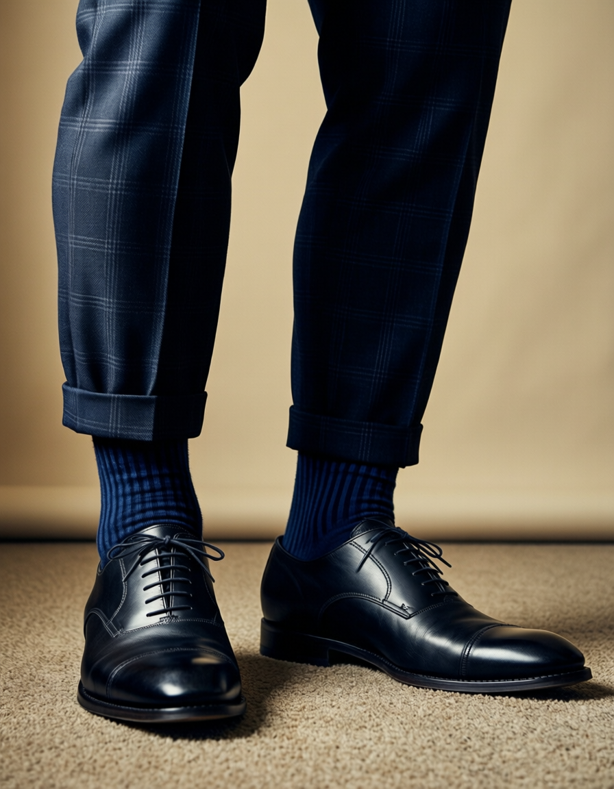 High-angle athletic photography close-up of a muscular adult man's lower legs an